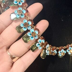 J.Crew Women’s Floral Drop Necklace - Blue & Olive Crystal Accents